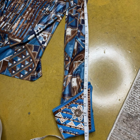 Performance Rodeo‎ Western Rhinestone Horse Riding Top Back Zip Blue Small - Picture 10 of 10